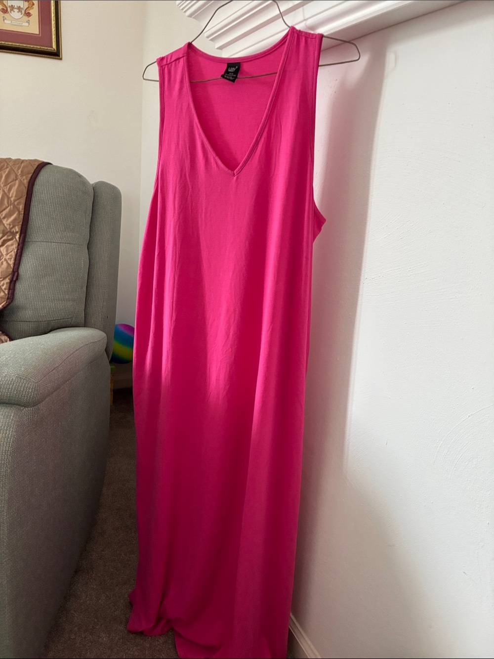 Bright Pink V-Neck Maxi Dress
